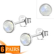 Rainbow Moonstone Round Sterling Silver Stud Earrings, e440st